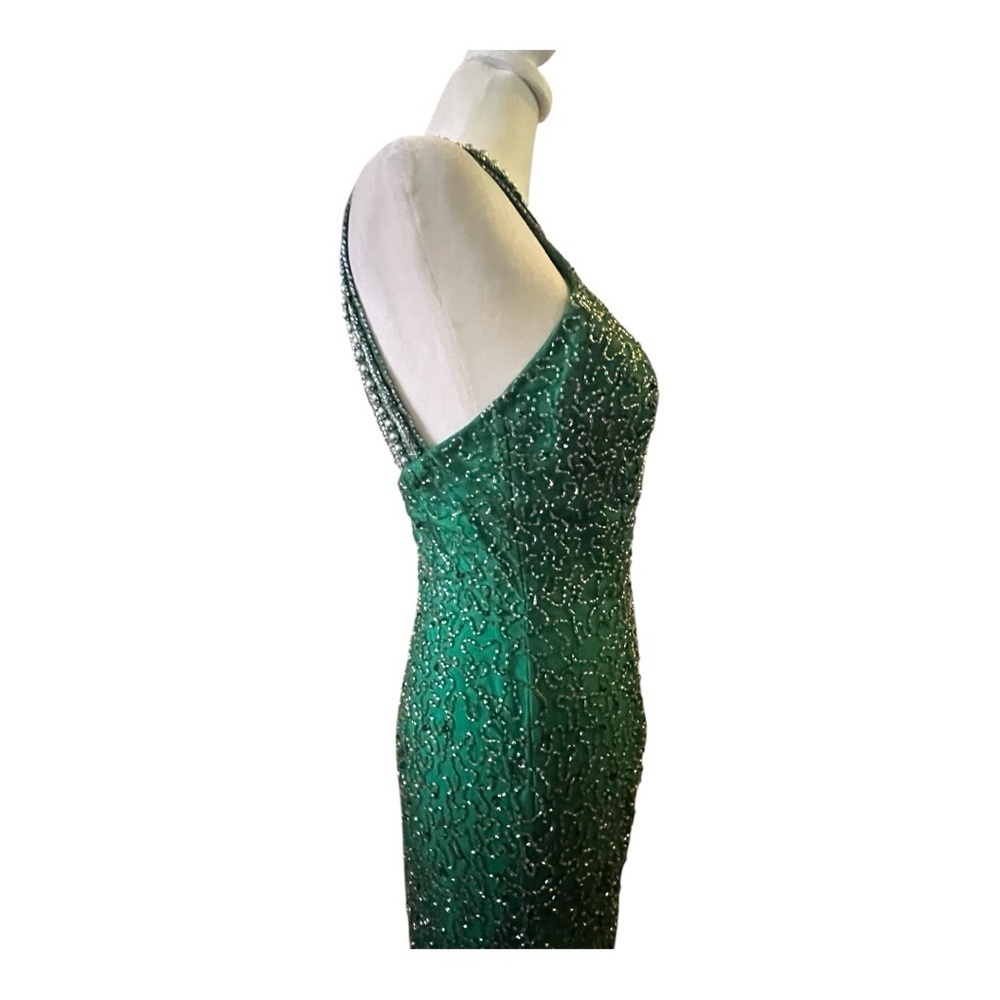 Shail K Sequined Beaded Prom Formal Cruise Green Evening Gown - Picture 11 of 16